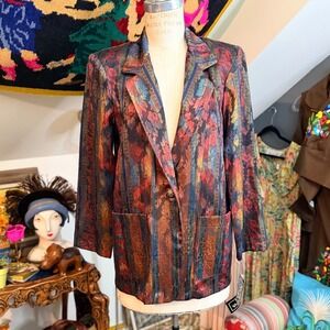 VTG 80s Samantha David NWT Women's Multicolor Floral Jacquard Striped Blazer - S